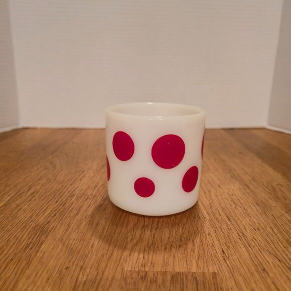 Federal Polka Dot Mug Red Mid Century 1960s 60s Milk Glass Coffee Cup 8 oz Retro - Picture 2 of 7